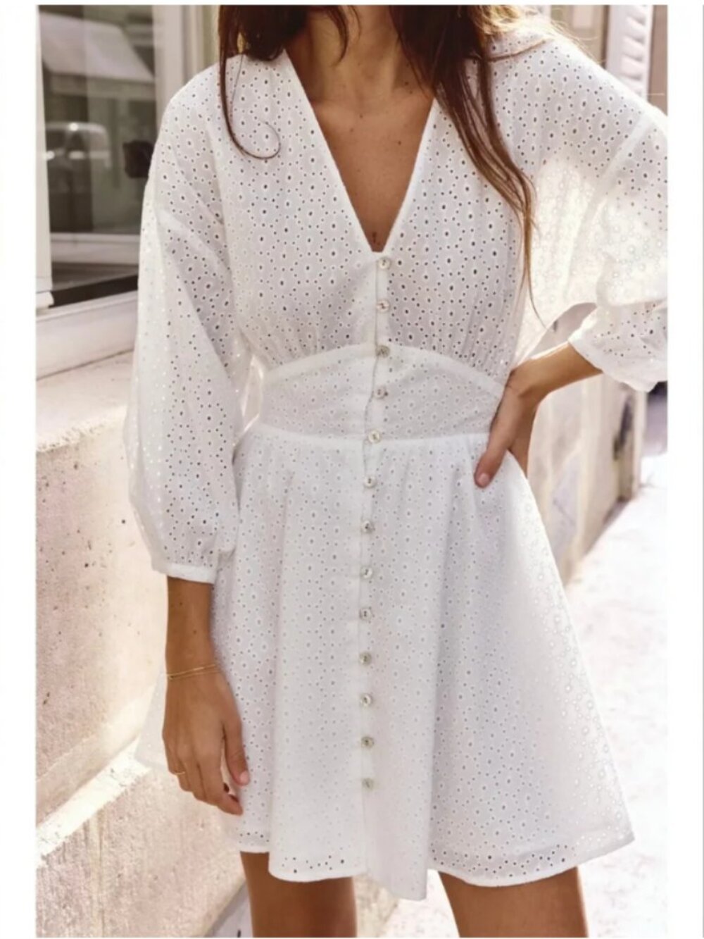 ZARA OPENWORK EMBROIDERED MINI DRESS